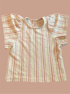 Madewell Pink, Cream & Yellow Striped Flutter Sleeve Top